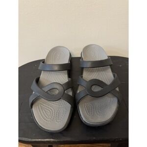 Crocs Womens Sandals Size 7 Black Strappy Beach Slide Comfort Lightweight Casual